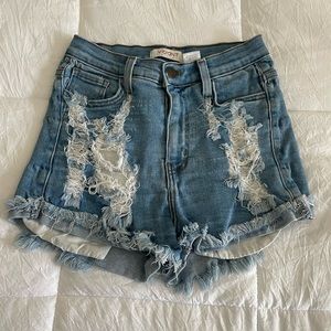 Ripped High-Waisted Denim Shorts